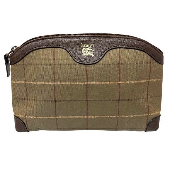 Burberry Check Canvas Leather Clutch Bag - Picture 1 of 9